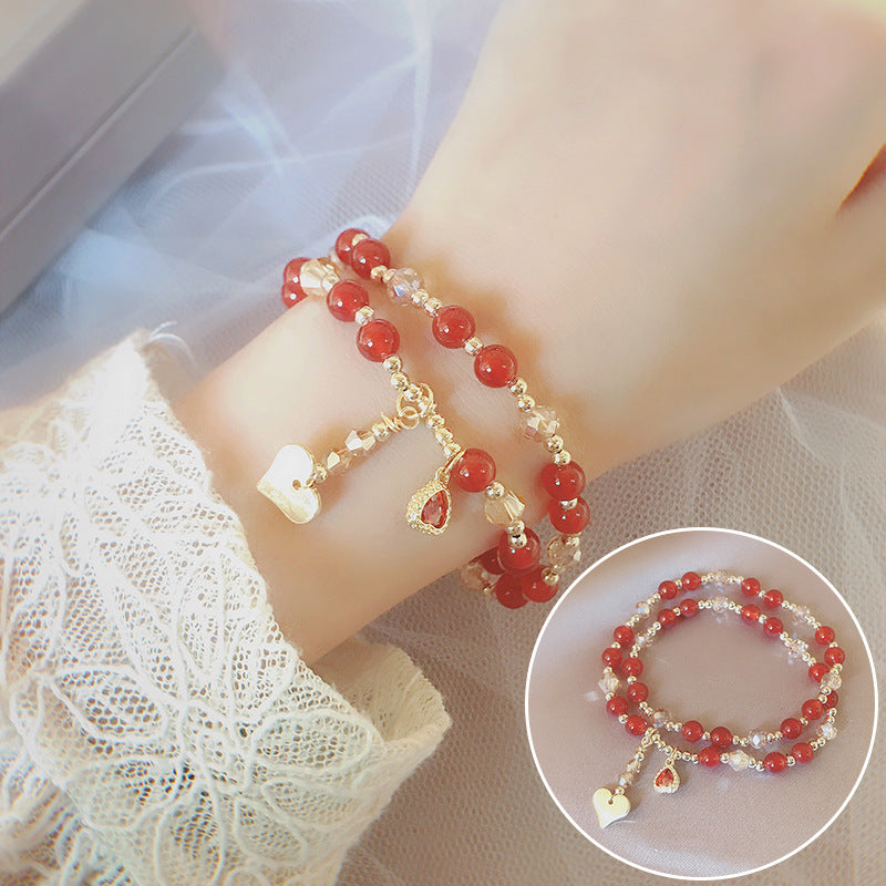 Wholesale Longevity Lock Strawberry Crystal Beaded Bracelet